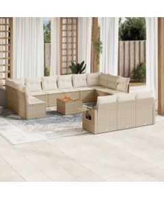 vidaXL 14-częsciowy zestaw mebli ogrodowych z poduszkami, beżowy, polirattan Dārza mēbeļu komplekti