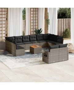 vidaXL 13-częsciowy zestaw mebli ogrodowych z poduszkami, szary, polirattan Dārza mēbeļu komplekti