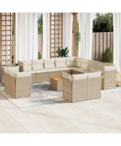 vidaXL 14-częsciowy zestaw mebli ogrodowych z poduszkami, beżowy, polirattan Dārza mēbeļu komplekti