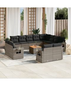 vidaXL 13-częsciowy zestaw mebli ogrodowych z poduszkami, szary, polirattan Dārza mēbeļu komplekti