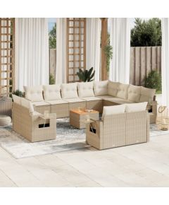 vidaXL 13-częsciowy zestaw mebli ogrodowych z poduszkami, beżowy, polirattan Dārza mēbeļu komplekti