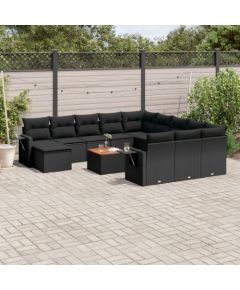 vidaXL 13-częsciowy zestaw mebli do ogrodu, poduszki, czarny, rattan PE Dārza mēbeļu komplekti