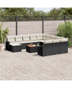 vidaXL 13-częsciowy zestaw mebli do ogrodu, poduszki, czarny, rattan PE Dārza mēbeļu komplekti