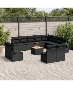 vidaXL 13-częsciowy zestaw mebli do ogrodu, poduszki, czarny, rattan PE Dārza mēbeļu komplekti