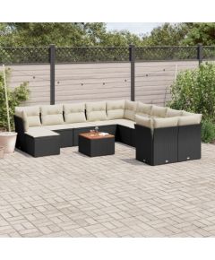 vidaXL 12-częsciowy zestaw mebli do ogrodu, z poduszkami, czarny, polirattan Dārza mēbeļu komplekti