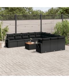 vidaXL 12-częsciowy zestaw mebli do ogrodu, z poduszkami, czarny, polirattan Dārza mēbeļu komplekti