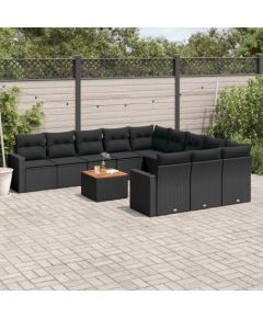 vidaXL 12-częsciowy zestaw mebli do ogrodu, z poduszkami, czarny, polirattan Dārza mēbeļu komplekti