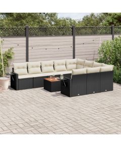 vidaXL 11-częsciowy zestaw wypoczynkowy do ogrodu, poduszki czarny rattan PE Dārza mēbeļu komplekti