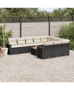 vidaXL 11-częsciowy zestaw wypoczynkowy do ogrodu, poduszki czarny rattan PE Dārza mēbeļu komplekti