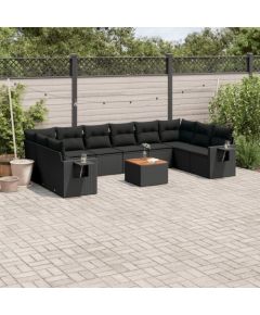 vidaXL 11-częsciowy zestaw wypoczynkowy do ogrodu, poduszki czarny rattan PE Dārza mēbeļu komplekti