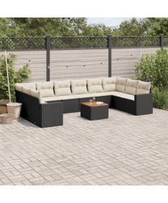 vidaXL 11-częsciowy zestaw wypoczynkowy do ogrodu, poduszki czarny rattan PE Dārza mēbeļu komplekti