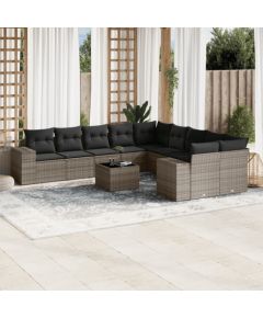 vidaXL 11-częsciowy zestaw mebli ogrodowych z poduszkami, szary rattan PE Dārza mēbeļu komplekti