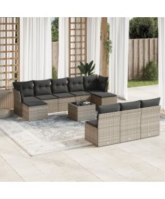 vidaXL 11-częsciowy zestaw mebli ogrodowych z poduszkami, szary rattan PE Dārza mēbeļu komplekti