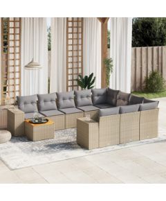 vidaXL 11-częsciowy zestaw mebli ogrodowych z poduszkami, beżowy, polirattan Dārza mēbeļu komplekti