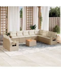 vidaXL 11-częsciowy zestaw mebli ogrodowych z poduszkami, beżowy, polirattan Dārza mēbeļu komplekti