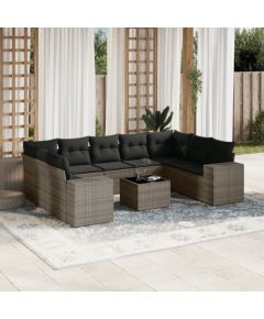 vidaXL 10-częsciowy zestaw wypoczynkowy do ogrodu, z poduszkami, szary Dārza mēbeļu komplekti