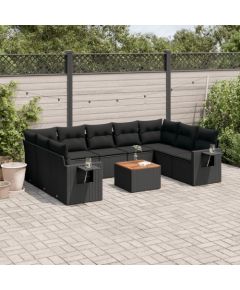 vidaXL 10-częsciowy zestaw wypoczynkowy do ogrodu, poduszki czarny rattan PE Dārza mēbeļu komplekti