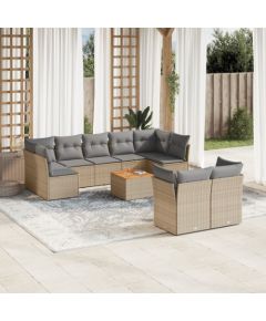 vidaXL 10-częsciowy zestaw mebli ogrodowych z poduszkami, mieszany beż Dārza mēbeļu komplekti