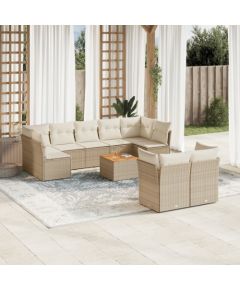 vidaXL 10-częsciowy zestaw mebli ogrodowych z poduszkami, beżowy, polirattan Dārza mēbeļu komplekti