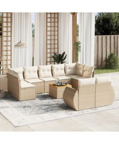 vidaXL 10-częsciowy zestaw mebli ogrodowych z poduszkami, beżowy, polirattan Dārza mēbeļu komplekti