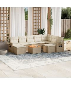 vidaXL 10-częsciowy zestaw mebli ogrodowych z poduszkami, beżowy, polirattan Dārza mēbeļu komplekti