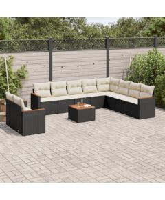 vidaXL vidaXL 11-cz. zestaw wypoczynkowy do ogrodu, poduszki czarny rattan PE Dārza mēbeļu komplekti