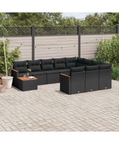 vidaXL vidaXL 11-cz. zestaw wypoczynkowy do ogrodu, poduszki czarny rattan PE Dārza mēbeļu komplekti