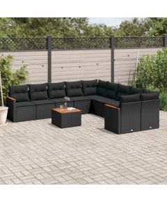 vidaXL vidaXL 11-cz. zestaw wypoczynkowy do ogrodu, poduszki czarny rattan PE Dārza mēbeļu komplekti