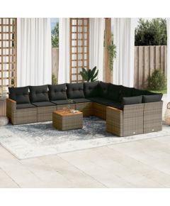 vidaXL vidaXL 11-cz. zestaw mebli ogrodowych z poduszkami, szary rattan PE Dārza mēbeļu komplekti