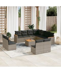 vidaXL vidaXL 12-cz. zestaw mebli ogrodowych z poduszkami, szary, polirattan Dārza mēbeļu komplekti