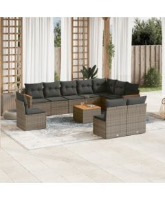 vidaXL vidaXL 11-cz. zestaw mebli ogrodowych z poduszkami, szary rattan PE Dārza mēbeļu komplekti