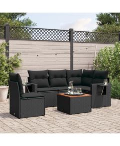 vidaXL vidaXL 6-cz. zestaw mebli ogrodowych z poduszkami, czarny polirattan Dārza mēbeļu komplekti