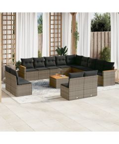 vidaXL vidaXL 14-cz. zestaw mebli ogrodowych z poduszkami, szary, polirattan Dārza mēbeļu komplekti