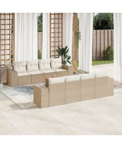 vidaXL 9-częściowy zestaw mebli ogrodowych z poduszkami, beżowy, polirattan Dārza mēbeļu komplekti