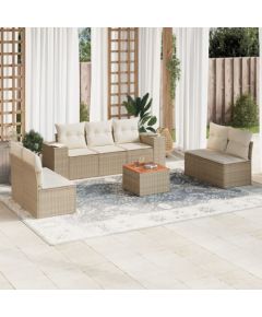 vidaXL 8-częściowy zestaw mebli ogrodowych z poduszkami, beżowy, polirattan Dārza mēbeļu komplekti