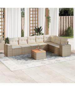 vidaXL 8-częściowy zestaw mebli ogrodowych z poduszkami, beżowy, polirattan Dārza mēbeļu komplekti