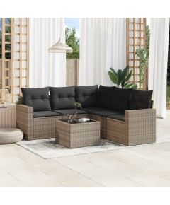 vidaXL 6-częściowy zestaw mebli ogrodowych z poduszkami, szary, rattan PE Dārza mēbeļu komplekti