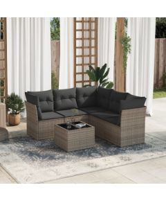 vidaXL 6-częściowy zestaw mebli ogrodowych z poduszkami, szary, polirattan Dārza mēbeļu komplekti