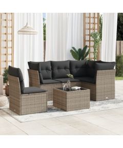 vidaXL 6-częściowy zestaw mebli ogrodowych z poduszkami, szary, polirattan Dārza mēbeļu komplekti