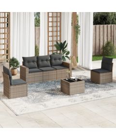 vidaXL 6-częściowy zestaw mebli ogrodowych z poduszkami, szary, polirattan Dārza mēbeļu komplekti