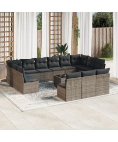 vidaXL 14-częściowy zestaw mebli ogrodowych z poduszkami, szary, polirattan Dārza mēbeļu komplekti