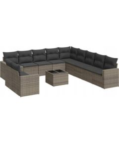 vidaXL 12-częściowy zestaw mebli ogrodowych z poduszkami, szary, polirattan Dārza mēbeļu komplekti