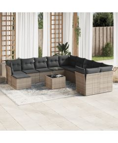 vidaXL 12-częściowy zestaw mebli ogrodowych z poduszkami, szary, polirattan Dārza mēbeļu komplekti