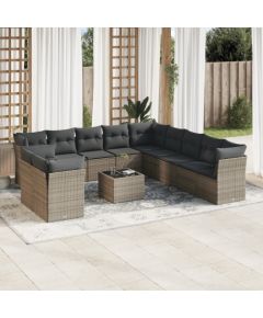 vidaXL 12-częściowy zestaw mebli ogrodowych z poduszkami, szary, polirattan Dārza mēbeļu komplekti