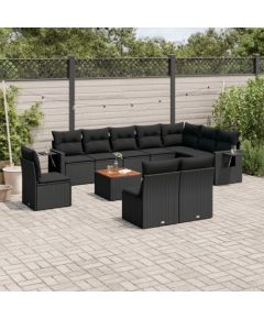 vidaXL 11-częściowy zestaw wypoczynkowy do ogrodu, poduszki czarny rattan PE Dārza mēbeļu komplekti