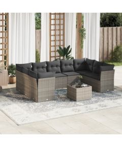 vidaXL 10-częściowy zestaw wypoczynkowy do ogrodu, z poduszkami, szary Dārza mēbeļu komplekti