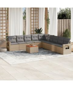 vidaXL 10-częściowy zestaw mebli ogrodowych z poduszkami, mieszany beż Dārza mēbeļu komplekti