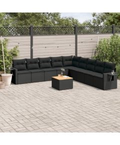 vidaXL 10-częściowy zestaw wypoczynkowy do ogrodu, poduszki czarny rattan PE Dārza mēbeļu komplekti