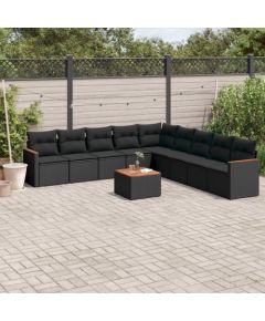 vidaXL vidaXL 10-cz. zestaw wypoczynkowy do ogrodu, poduszki czarny rattan PE Dārza mēbeļu komplekti