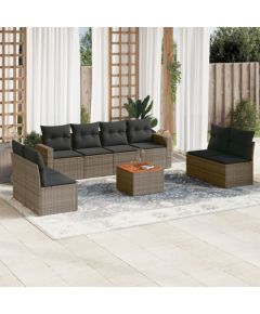 vidaXL 9-częściowy zestaw mebli ogrodowych z poduszkami, szary, polirattan Dārza mēbeļu komplekti